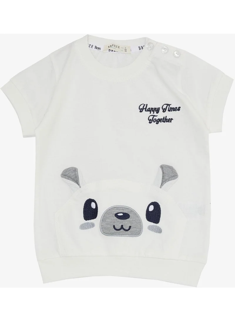 بريز Baby Boy Capri Set with Cute Teddy Bear Embroidery 9 Months-3 Years, Ecru