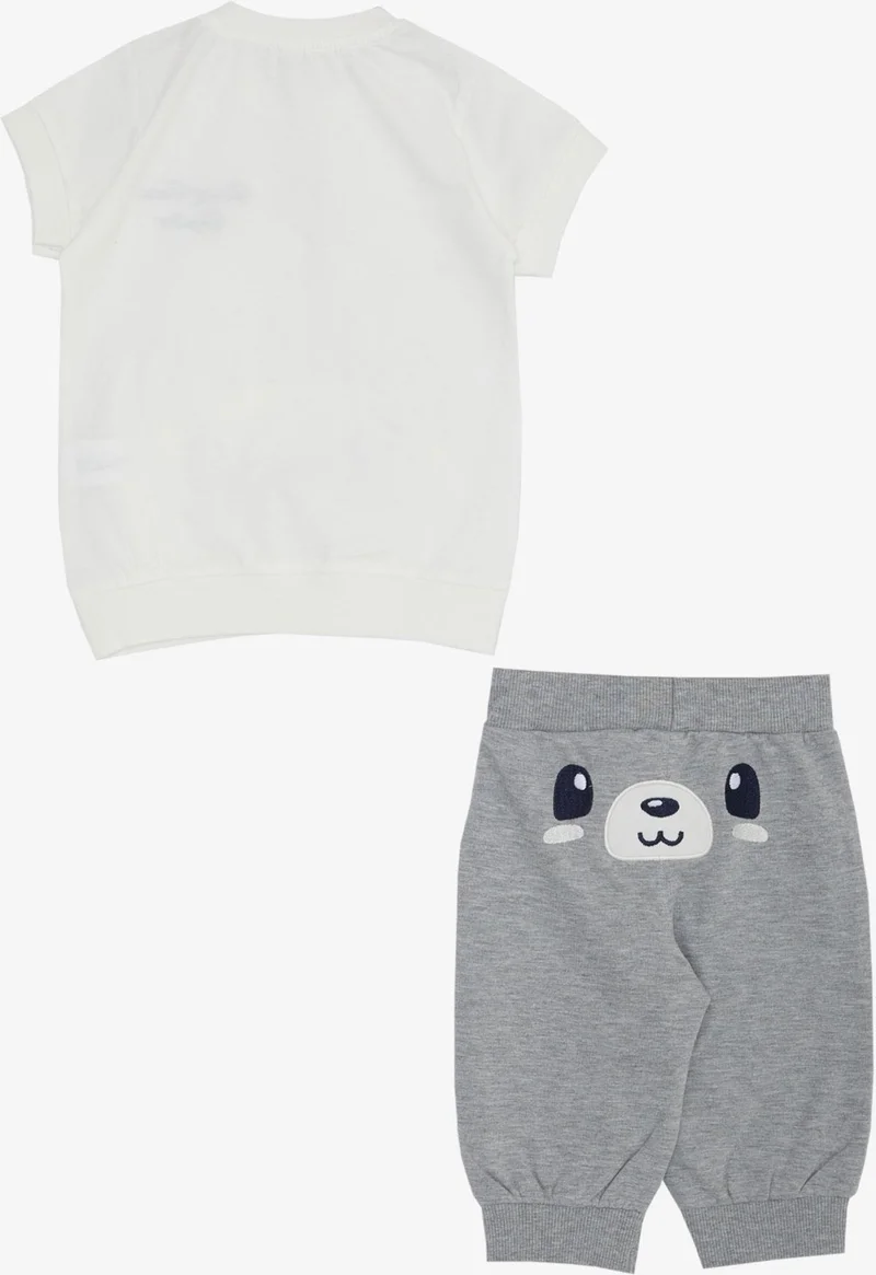 بريز Baby Boy Capri Set with Cute Teddy Bear Embroidery 9 Months-3 Years, Ecru