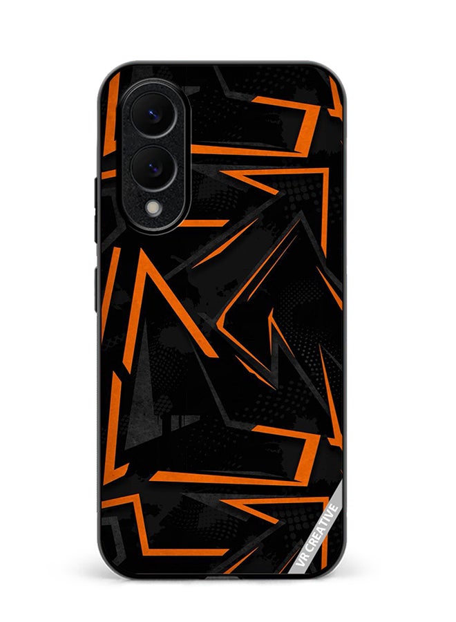 Protective Case Cover For Samsung Galaxy S25 Edge Black & Orange Pattern Design Multicolour