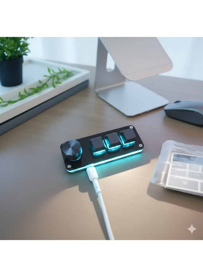 Mini Programmable Keyboard with PS Shortcuts and Volume Control – One Touch Operation for Gaming, Office & Home Use – Black, Modern Style - Image 2