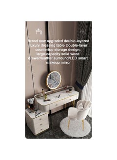 AWD Vanity Table, Dressing Table with Mirror, Modern Make up Table Set Attached Lighted LED Mirror Storage Drawers and Chair for Bedroom Furniture Women's Dresser Gift Decor  - Image 4