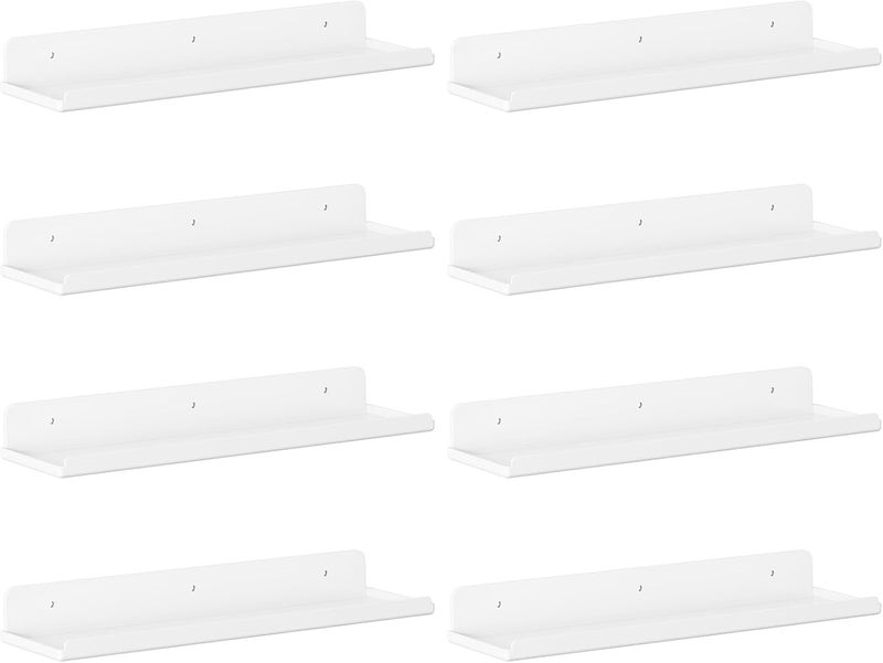 Lifewit Floating Shelves for Wall, 8 Pack White Acrylic Shelf 15" Room Decor for Bookcase/Vinyl Record Display/Photo/Picture in Bedroom, Living Room, Bathroom, Kitchen Storage and Organization - Image 1