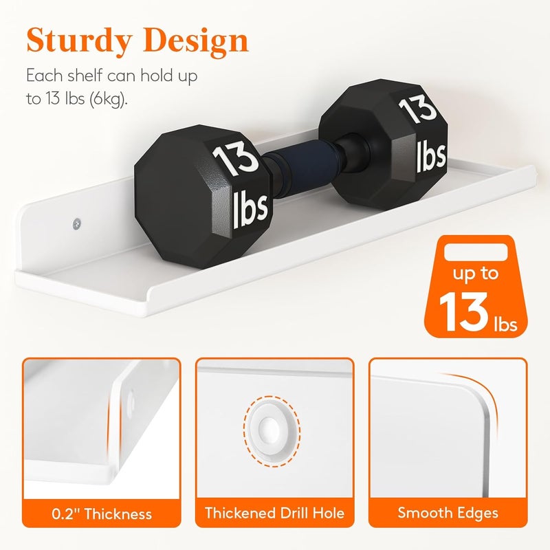 Lifewit Floating Shelves for Wall, 8 Pack White Acrylic Shelf 15" Room Decor for Bookcase/Vinyl Record Display/Photo/Picture in Bedroom, Living Room, Bathroom, Kitchen Storage and Organization - Image 3