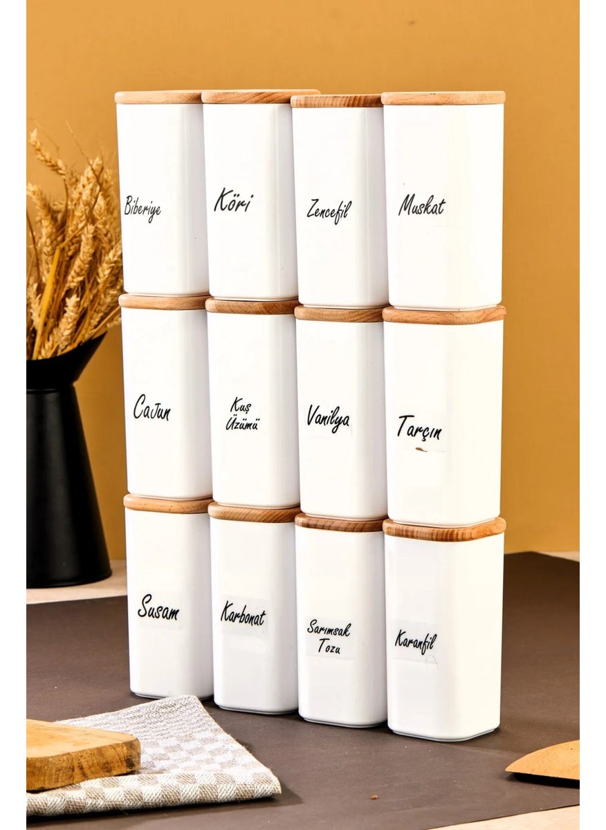 Fbz Home 12-Piece Labeled 300 ml Bamboo Wooden Lid Acrylic Mica Spice Storage Container - Vacuum Sealed  - Image 1