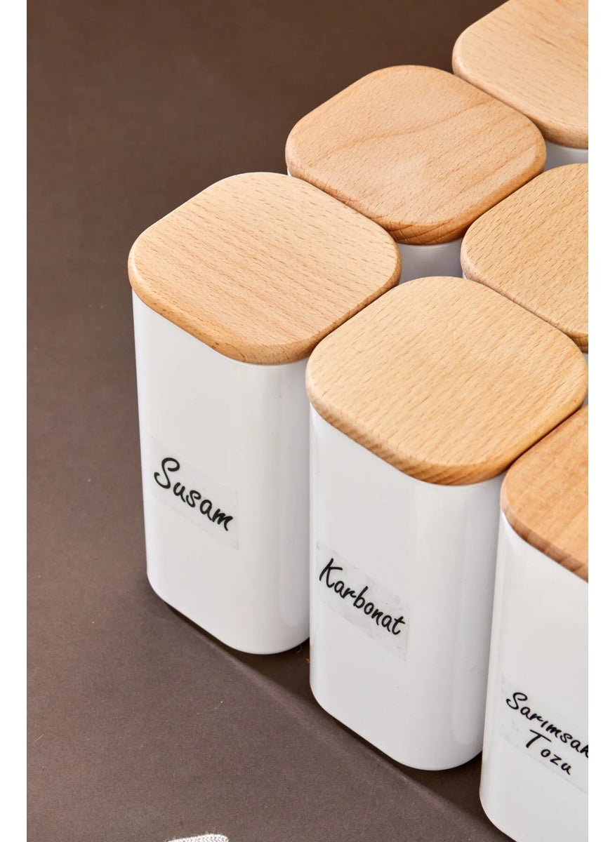 Fbz Home 12-Piece Labeled 300 ml Bamboo Wooden Lid Acrylic Mica Spice Storage Container - Vacuum Sealed  - Image 3