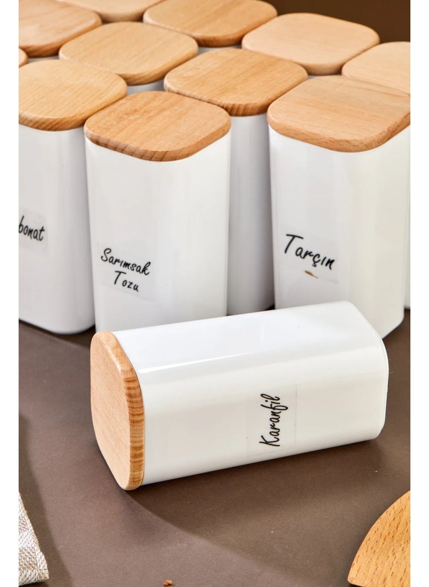Fbz Home 12-Piece Labeled 300 ml Bamboo Wooden Lid Acrylic Mica Spice Storage Container - Vacuum Sealed  - Image 2