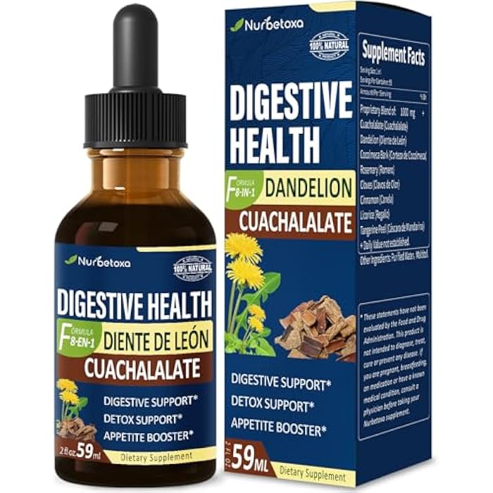 Nurbetoxa قطرات صحة الجهاز الهضمي، مكمل كواتشالا لات لتدعيم تنظيف الأمعاء ودعم قرحة المعدة، قشرة كوكولميكا لإيقاظ الهضم وتنظيف المعدة. 2 أونصة - Image 1