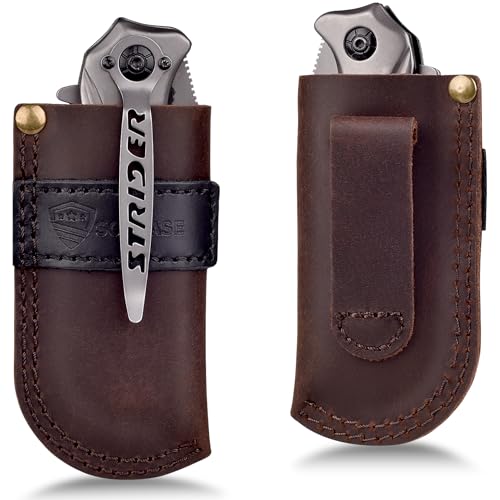 SOGCASE Leather Knife Sheath Belt Series - Durable, Well Made, Nice Leather, Easy and Quick Access to the Knife, Suitable for Most Folding Knives, Darkbrown - Image 1