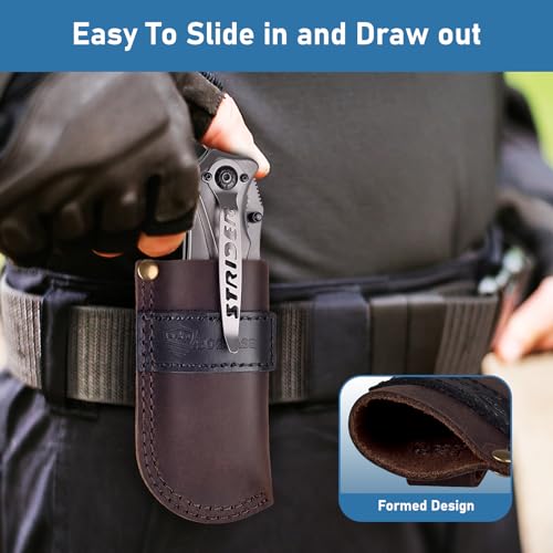 SOGCASE Leather Knife Sheath Belt Series - Durable, Well Made, Nice Leather, Easy and Quick Access to the Knife, Suitable for Most Folding Knives, Darkbrown - Image 3