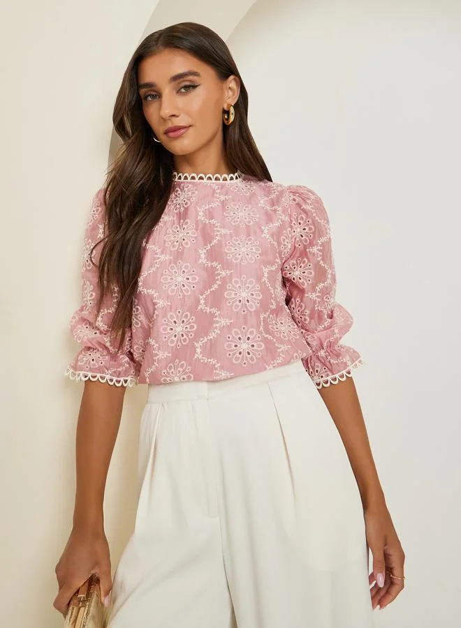 Styli Women Light Pink Embroidered Blouse