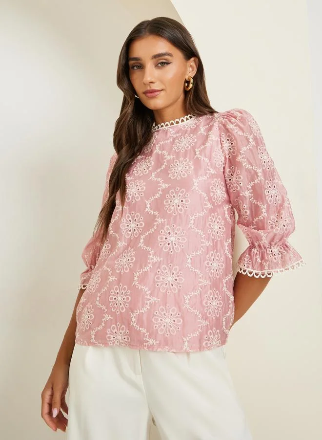 Styli Women Light Pink Embroidered Blouse
