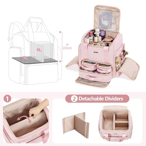 Prokva Large Makeup Backpack with 3 Clear Makeup Bags, Double Layers Professional Makeup Travel Case with Brushes Storage Section for Makeup Artists, Pink (Patent Design) - Image 2