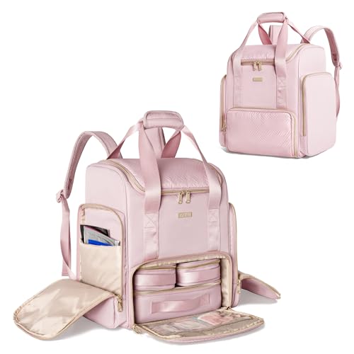 Prokva Large Makeup Backpack with 3 Clear Makeup Bags, Double Layers Professional Makeup Travel Case with Brushes Storage Section for Makeup Artists, Pink (Patent Design) - Image 1