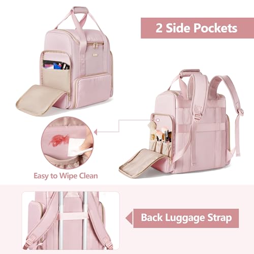 Prokva Large Makeup Backpack with 3 Clear Makeup Bags, Double Layers Professional Makeup Travel Case with Brushes Storage Section for Makeup Artists, Pink (Patent Design) - Image 4