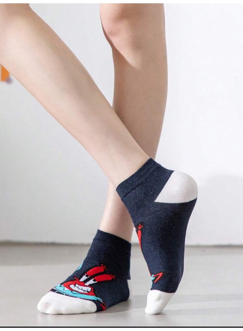 جوارب قصيرة نسائية من سبونج بوب سبونج بوب، 5 أزواج، جوارب صيفية مسامية تمتص الرطوبة، مناسبة للسفر اليومي والمدرسة، جوارب قصيرة منخفضة الساق - Image 3