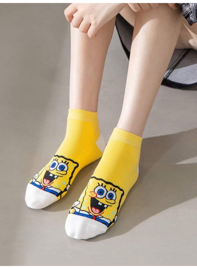 جوارب قصيرة نسائية من سبونج بوب سبونج بوب، 5 أزواج، جوارب صيفية مسامية تمتص الرطوبة، مناسبة للسفر اليومي والمدرسة، جوارب قصيرة منخفضة الساق - Image 2