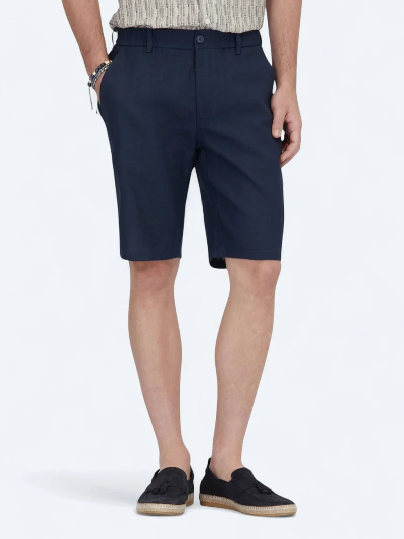 Kip Navy Blue Weaving Jogging Fit Casual Cotton Blended Bermuda
