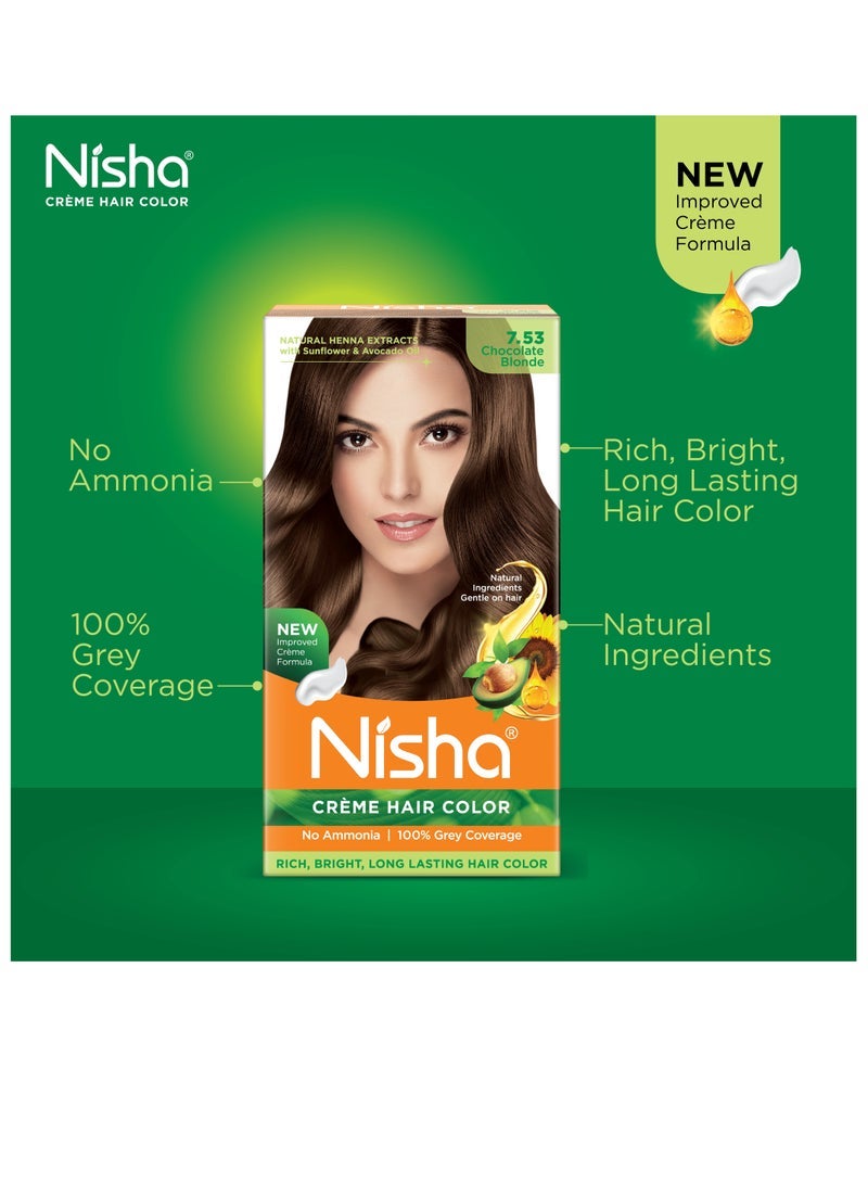 Nisha كريم صبغة شعر، صبغة شعر دائمة بلون أشقر، تغطية 100% للشيب، أشقر شوكولاتة، 120 جرام - Image 2