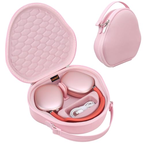 Canboc Airpods Max Case for Apple AirPods Max Wireless Over-Ear Headphones, Hard Carrying Travel Smart Headphones Case, Extra Space fits Cable, Charger, Pink (Fabric) - Image 1