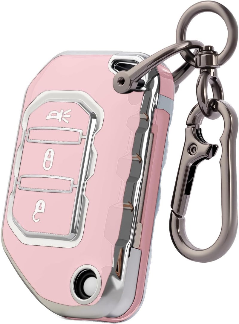 CHATYYD Key Fob Cover for Jeep with Keychain,Soft TPU Key Case for Jeep Wrangler Gladiator Proximity 2018-2024 Car Accessories - Image 1