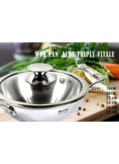 ALDA Alda Vitale Triply Stainless Steel Wok Pan (24 cm, Silver)  - Image 2