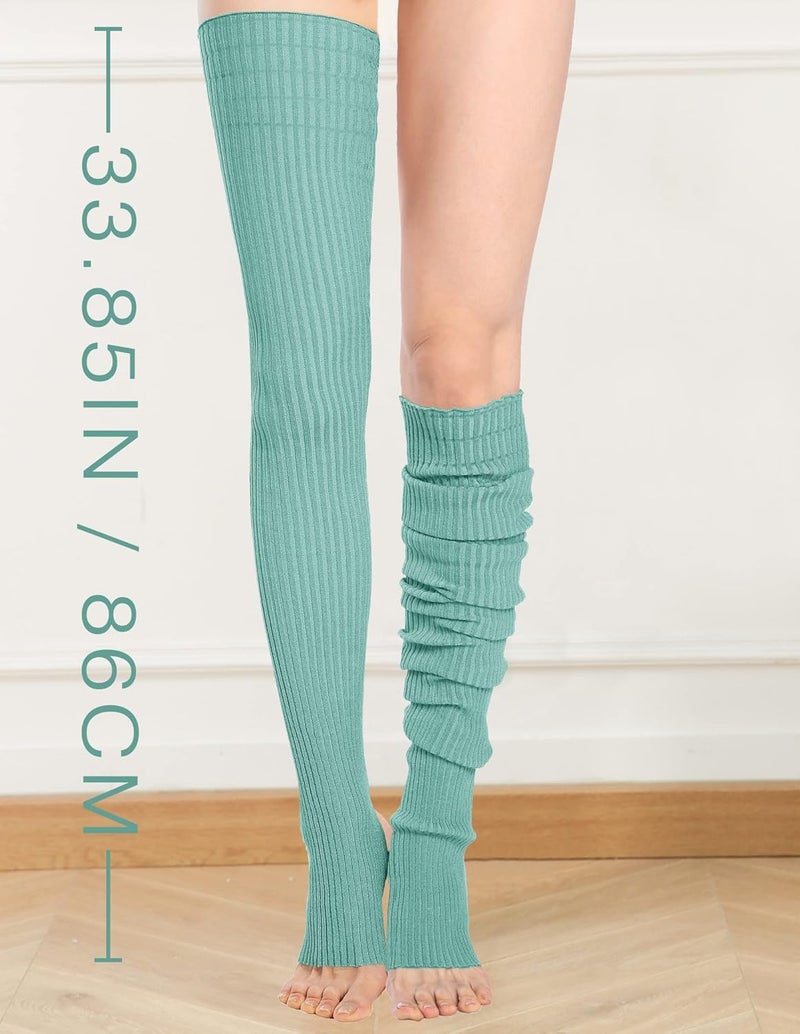 v28 Women Girls Thigh High Neon Ribbed Long 80s 90s Party Skating Leg Warmers - Image 1