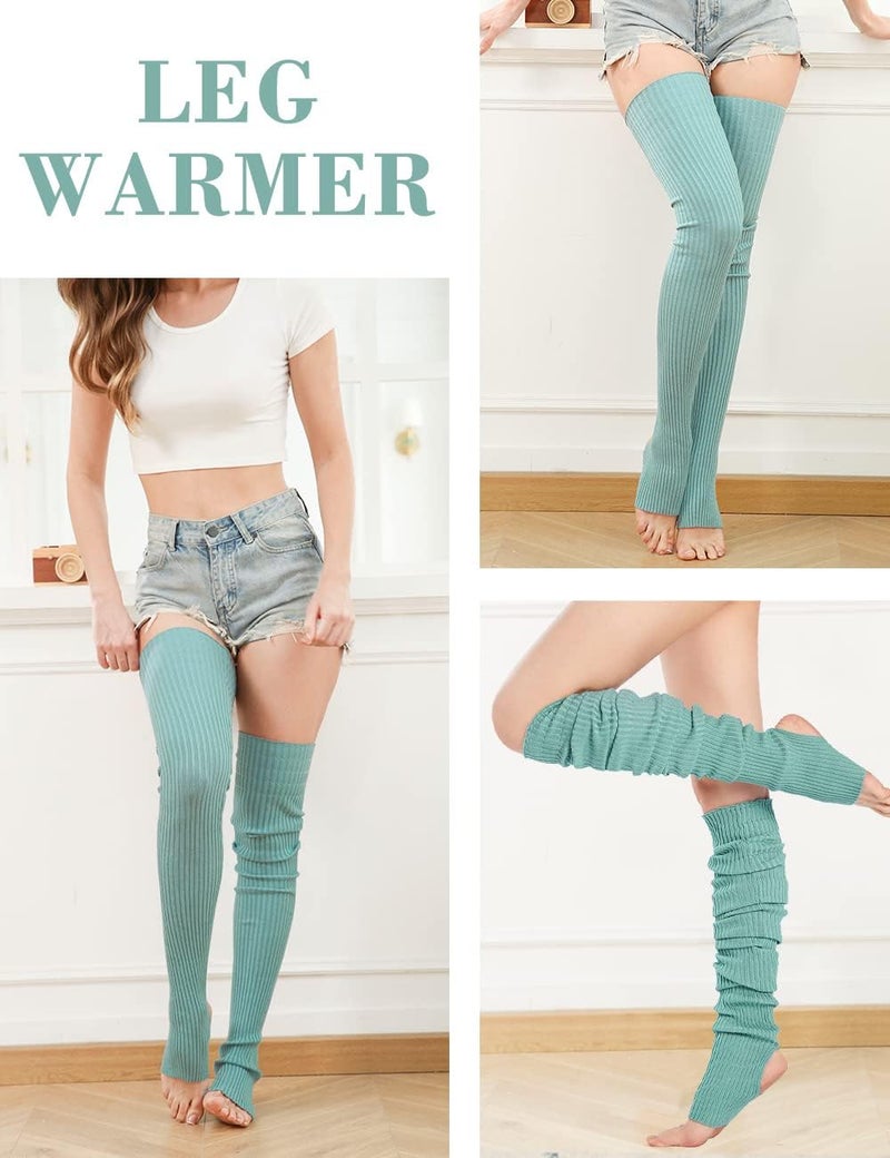 v28 Women Girls Thigh High Neon Ribbed Long 80s 90s Party Skating Leg Warmers - Image 2