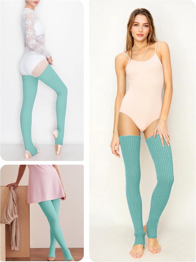 v28 Women Girls Thigh High Neon Ribbed Long 80s 90s Party Skating Leg Warmers - Image 3