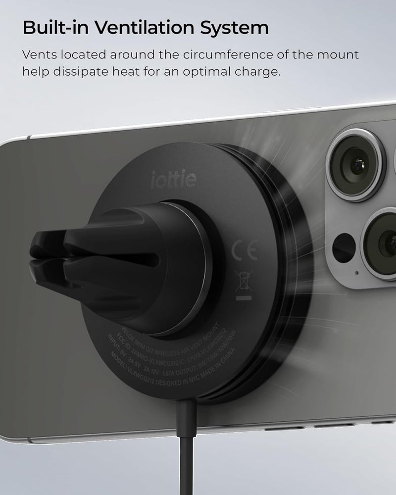 iOttie Velox Qi2 Mini Wireless Charging Car Mount - MagSafe Compatible Air Vent Phone Mount with 15W Charging for Qi2-enabled Smartphones Including iPhone 12, 13, 14, 15 and 16. Car Charger Included. - Image 5