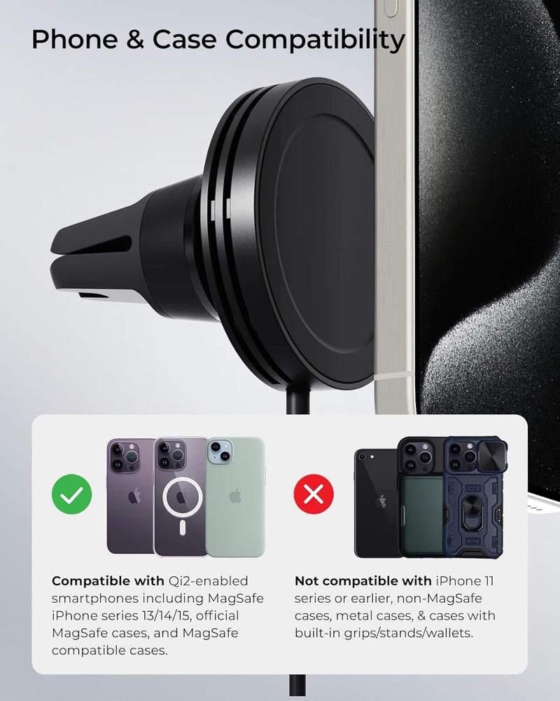 iOttie Velox Qi2 Mini Wireless Charging Car Mount - MagSafe Compatible Air Vent Phone Mount with 15W Charging for Qi2-enabled Smartphones Including iPhone 12, 13, 14, 15 and 16. Car Charger Included. - Image 4