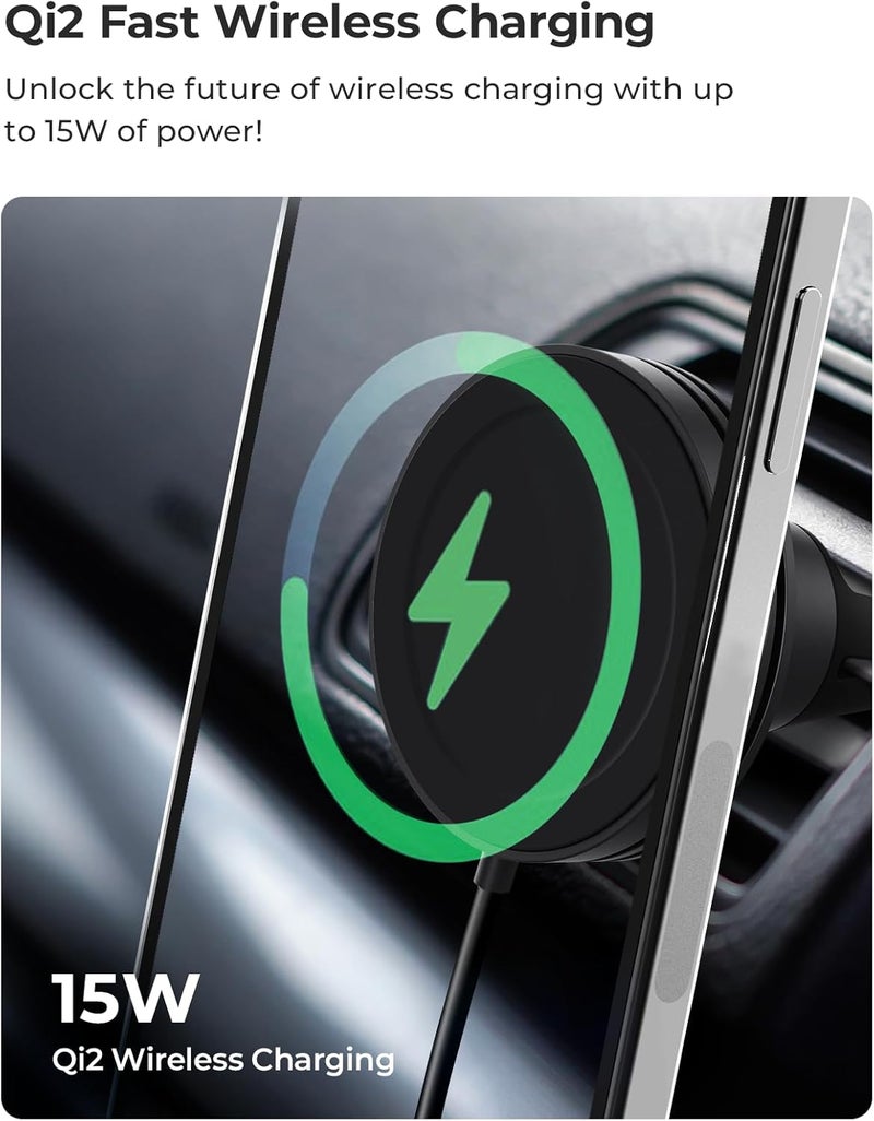 iOttie Velox Qi2 Mini Wireless Charging Car Mount - MagSafe Compatible Air Vent Phone Mount with 15W Charging for Qi2-enabled Smartphones Including iPhone 12, 13, 14, 15 and 16. Car Charger Included. - Image 2