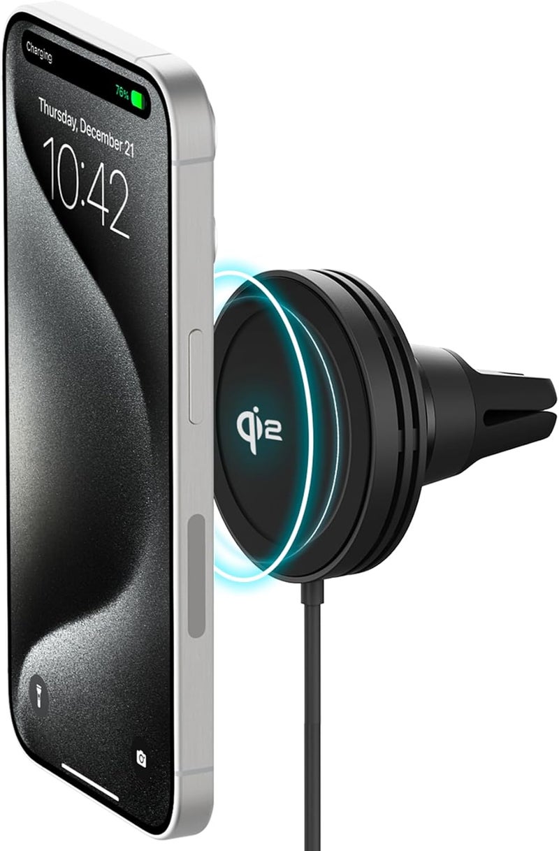 iOttie Velox Qi2 Mini Wireless Charging Car Mount - MagSafe Compatible Air Vent Phone Mount with 15W Charging for Qi2-enabled Smartphones Including iPhone 12, 13, 14, 15 and 16. Car Charger Included. - Image 1