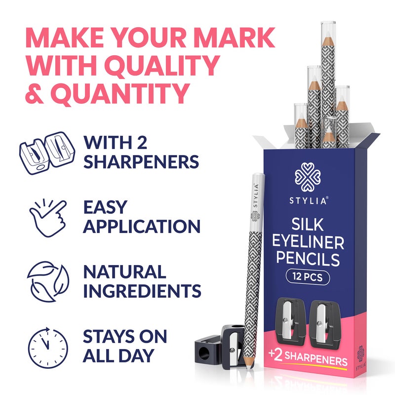 Stylia Waterproof White Eyeliner Pencil For Women â€“ Long-Lasting Microblading Supplies Brow Pencil, Perfect for Defining, Highlighting & Brightening Eyes (12PC White) - Image 2