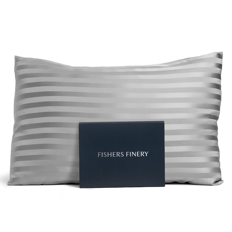 Fishers Finery 25mm 100 Pure Mulberry Silk Pillowcase Gray Stripe Standard - Image 2