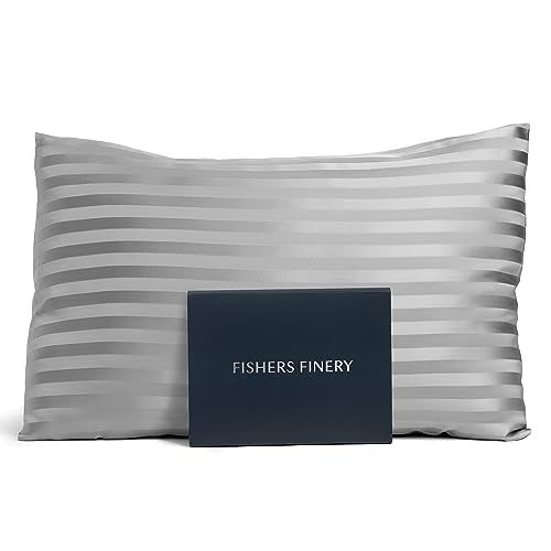 Fishers Finery 25mm 100 Pure Mulberry Silk Pillowcase Gray Stripe Standard - Image 1