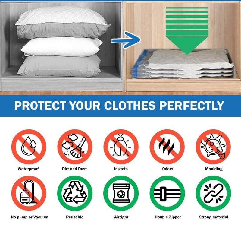 EXPORTTANZA Polypropylene Reusable Ziplock Vacuum Storage Space Saver Bags For Clothes With Travel Hand PumpPack Of 5White - Image 3