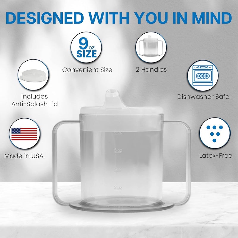 Providence Spillproof 9oz Adult Sippy Cup with 2 Handles - Independence Sip Mug with 2 Style Lids, for Adults With Limited Mobility - Handicapped Accessories - Cups for Elderly Care - Made in the USA â€“ 2 Pack - Image 5
