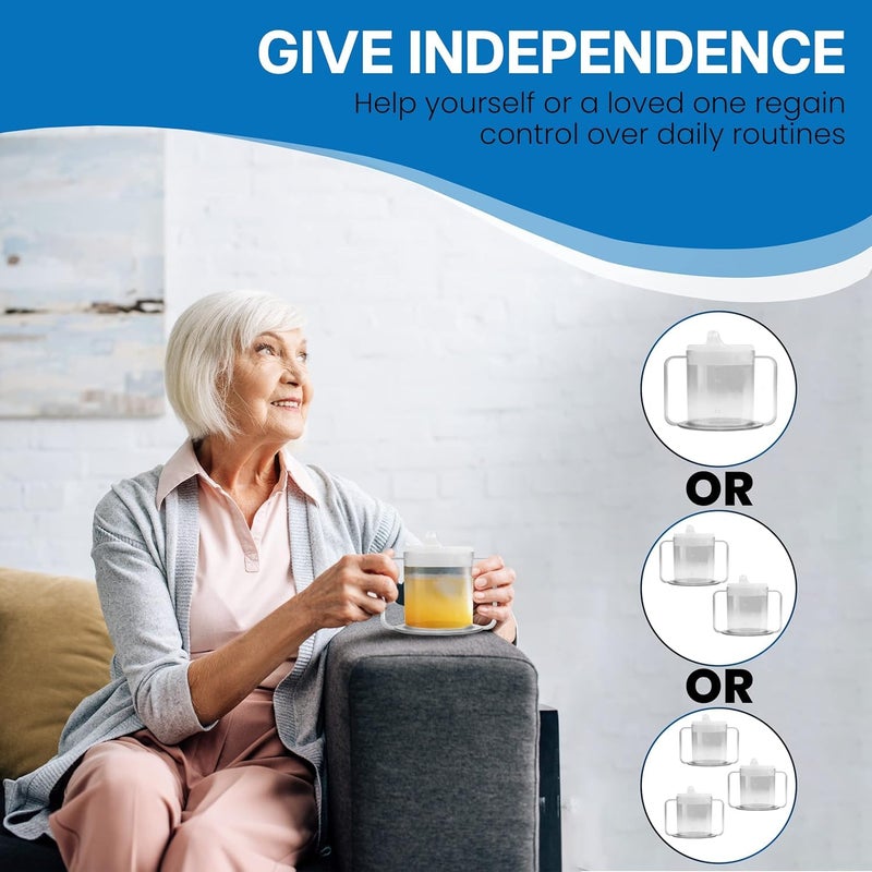 Providence Spillproof 9oz Adult Sippy Cup with 2 Handles - Independence Sip Mug with 2 Style Lids, for Adults With Limited Mobility - Handicapped Accessories - Cups for Elderly Care - Made in the USA â€“ 2 Pack - Image 3