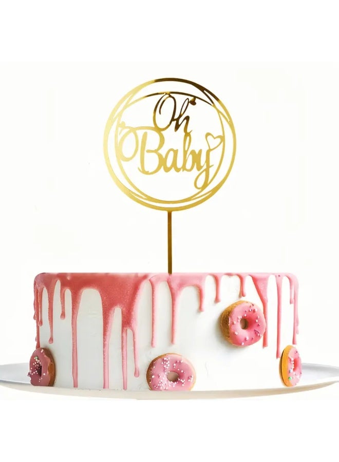 Elegant Oh Baby Cake Topper Perfect for Baby Showers, Birthdays, And Weddings, Durable, Reusable, Easy to Assemble, Golden Acrylic, Suitable for Cake Decor, Dessert Tables, And Baking Supplies - Image 1
