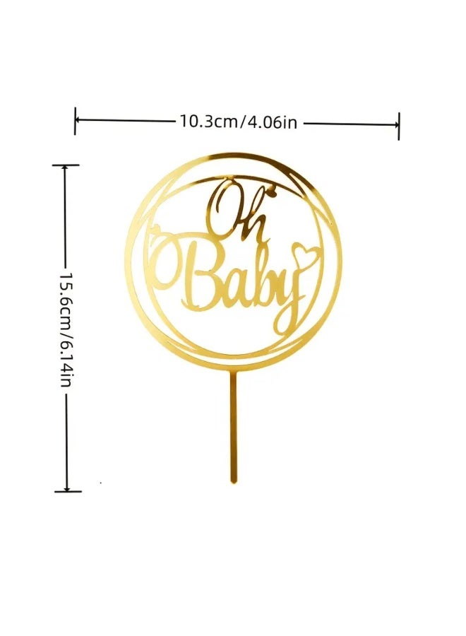 Elegant Oh Baby Cake Topper Perfect for Baby Showers, Birthdays, And Weddings, Durable, Reusable, Easy to Assemble, Golden Acrylic, Suitable for Cake Decor, Dessert Tables, And Baking Supplies - Image 2