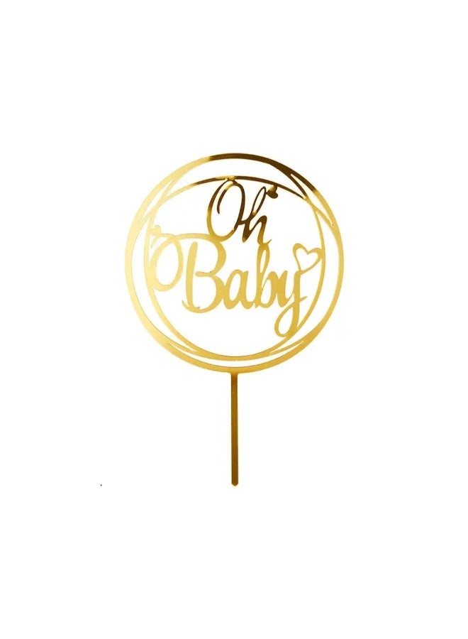 Elegant Oh Baby Cake Topper Perfect for Baby Showers, Birthdays, And Weddings, Durable, Reusable, Easy to Assemble, Golden Acrylic, Suitable for Cake Decor, Dessert Tables, And Baking Supplies - Image 3