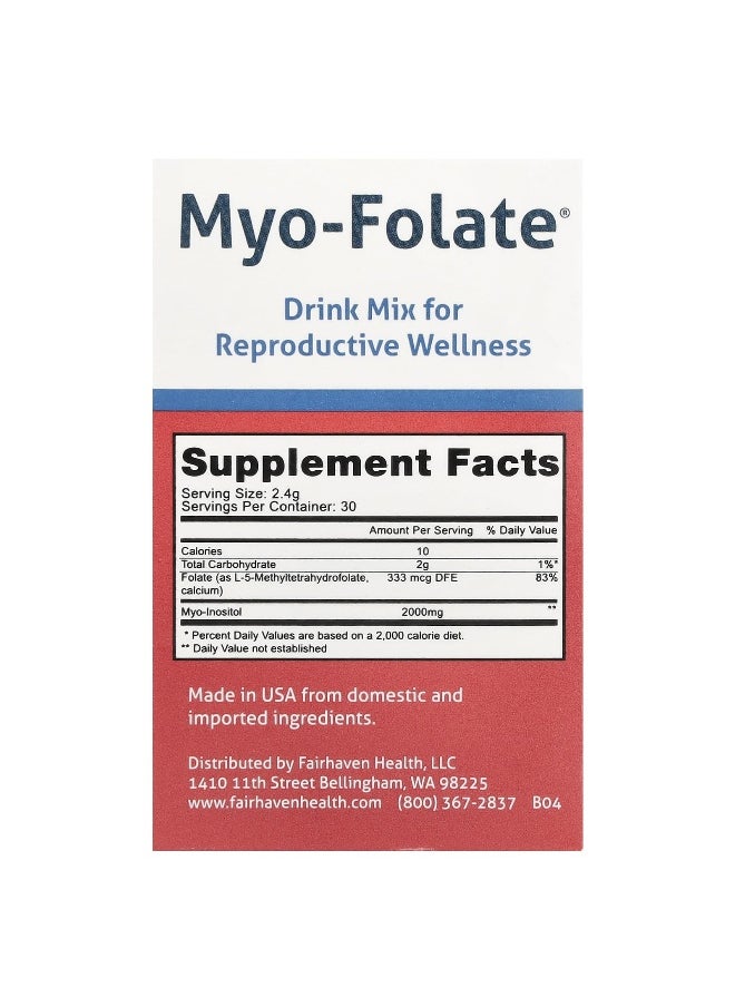 fairhaven health Fairhaven Health, Myo-Folate®, Drink Mix for Reproductive Wellness, Unflavored, 30 Packets, 2.4 g Each  - Image 2