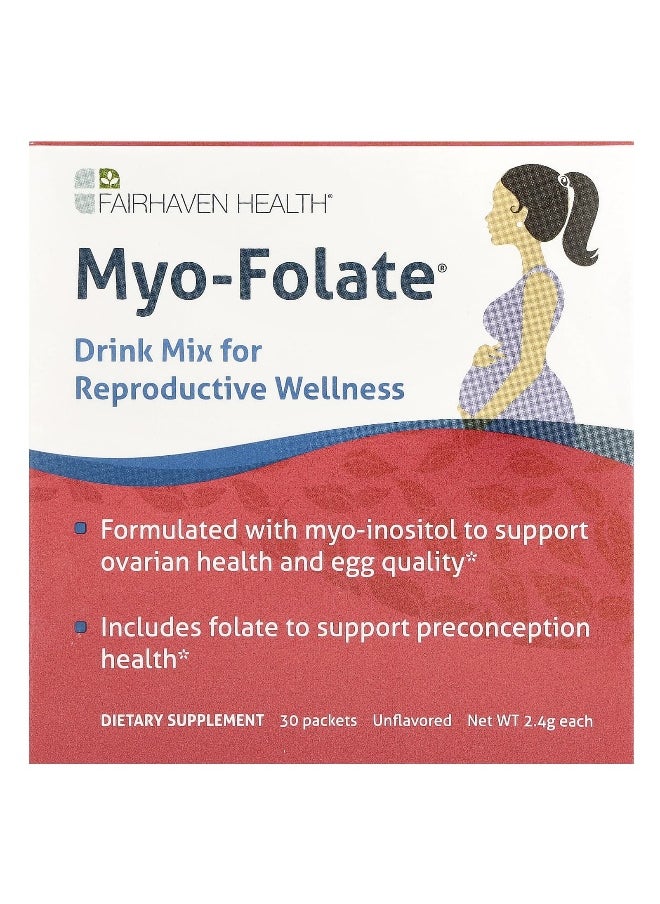 fairhaven health Fairhaven Health, Myo-Folate®, Drink Mix for Reproductive Wellness, Unflavored, 30 Packets, 2.4 g Each  - Image 1
