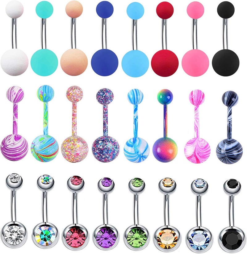 EVELICAL 24-50Pcs 14G Stainless Steel Belly Button Rings for Women CZ Screw Navel Bars Body Piercing Jewelry - Image 2
