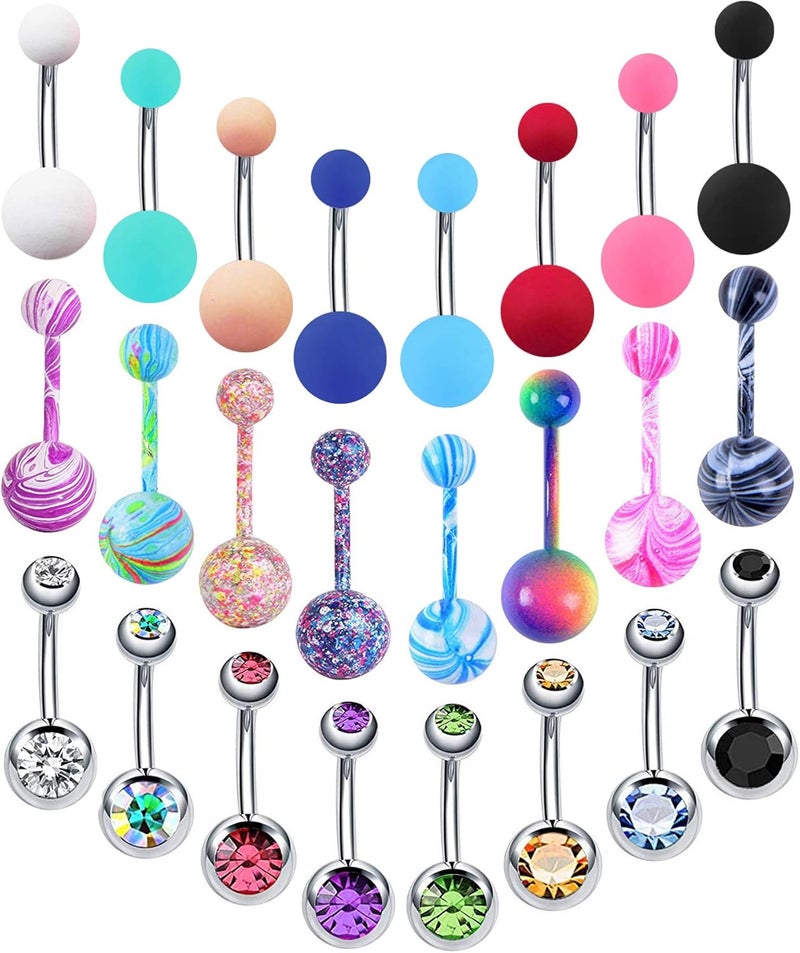 EVELICAL 24-50Pcs 14G Stainless Steel Belly Button Rings for Women CZ Screw Navel Bars Body Piercing Jewelry - Image 1