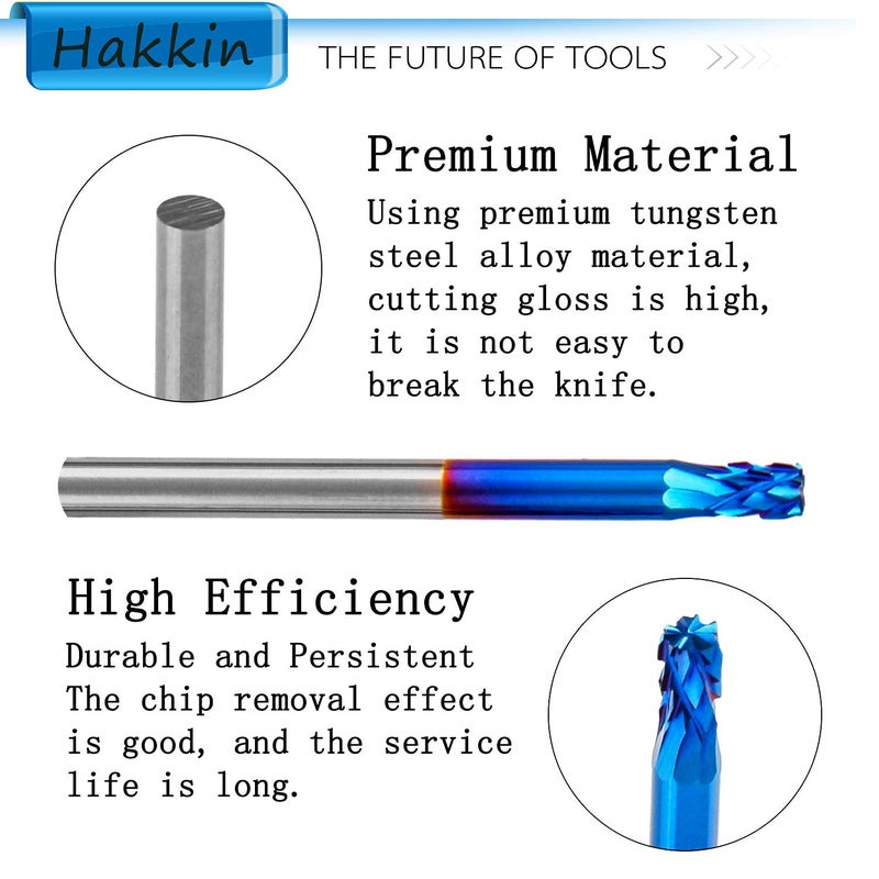 Hakkin 20 Pcs Carbide Rotary Burrs Set, End Mill CNC Router Bit, 1/8" Shank Nano Blue Coating Ball Nose End Mill, Double Cut Coat Rotary Drill for Die Grinder Woodworking, Engraving, Drilling, Carving - Image 4