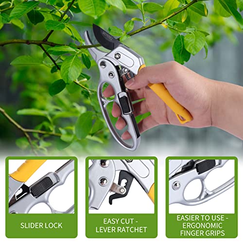 MEPEREZ Ultra Sharp Germany Steel Pruning Shears - Cuts 3X Easier, Ergonomic Design - Weak Hand Arthritis Snips, Effortlessly 1-Inch Cut Capacity Heavy Duty Garden Scissors, Sharp Garden Clippers - Image 5