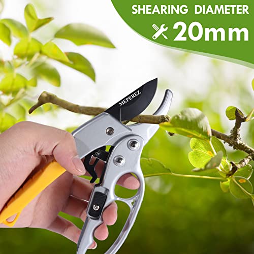 MEPEREZ Ultra Sharp Germany Steel Pruning Shears - Cuts 3X Easier, Ergonomic Design - Weak Hand Arthritis Snips, Effortlessly 1-Inch Cut Capacity Heavy Duty Garden Scissors, Sharp Garden Clippers - Image 3