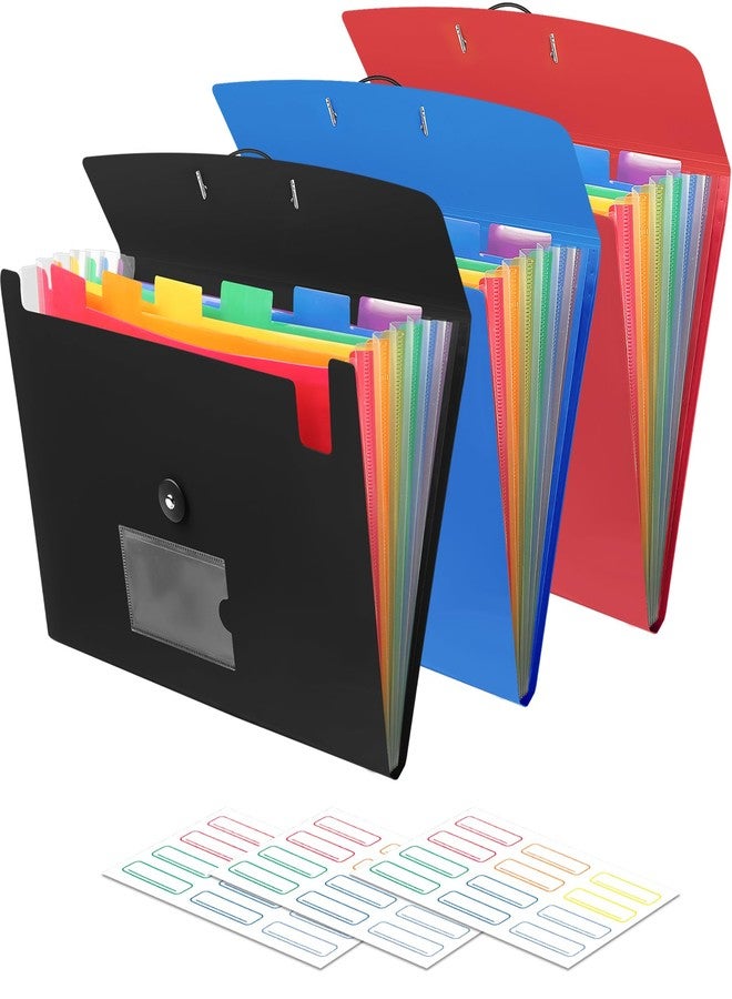 RIEJIN 3 Pack 7 Pocket Accordian File Organizer, Expanding File Folder with Labels, Plastic Expandable File Folder for Documents Letter Size A4 Papers - Image 1