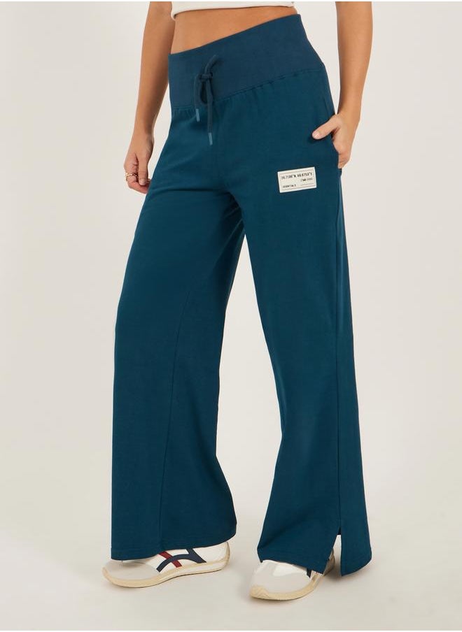 Styli Styli Badge Detail Wide Leg Joggers with Side Slit  - Image 2